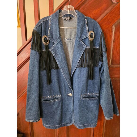 Vintage Next Move Western Denim Jacket With Fringe & Studs 90s - Picture 4 of 12